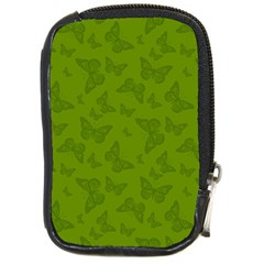 Avocado Green Butterfly Print Compact Camera Leather Case by SpinnyChairDesigns
