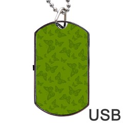 Avocado Green Butterfly Print Dog Tag Usb Flash (one Side) by SpinnyChairDesigns