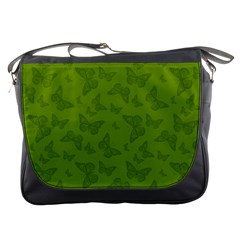 Avocado Green Butterfly Print Messenger Bag by SpinnyChairDesigns