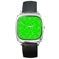 Chartreuse Green Butterfly Print Square Metal Watch by SpinnyChairDesigns