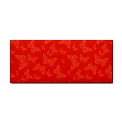 Vermilion Red Butterfly Print Hand Towel by SpinnyChairDesigns