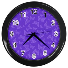 Violet Purple Butterfly Print Wall Clock (black) by SpinnyChairDesigns