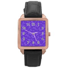 Violet Purple Butterfly Print Rose Gold Leather Watch  by SpinnyChairDesigns