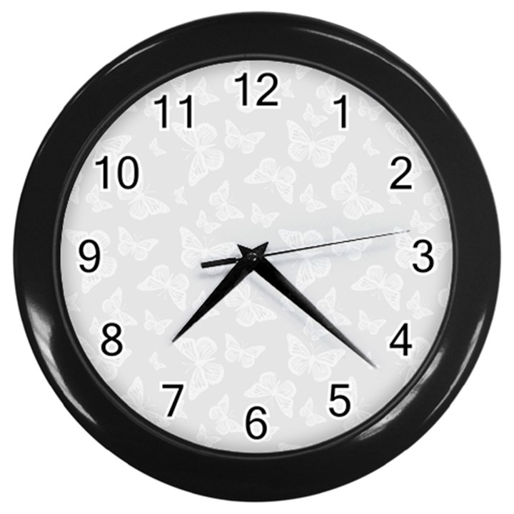 Wedding White Butterfly Print Wall Clock (Black)