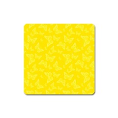 Lemon Yellow Butterfly Print Square Magnet by SpinnyChairDesigns