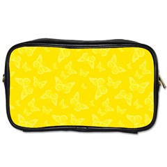 Lemon Yellow Butterfly Print Toiletries Bag (two Sides) by SpinnyChairDesigns