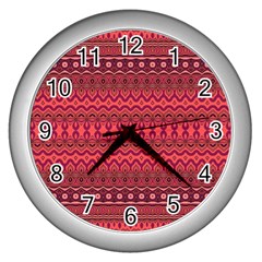 Boho Bittersweet Pink  Wall Clock (silver) by SpinnyChairDesigns