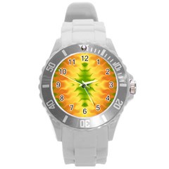 Lemon Lime Tie Dye Round Plastic Sport Watch (l) by SpinnyChairDesigns