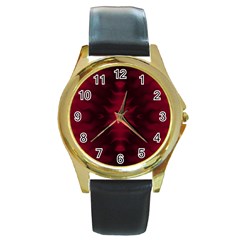 Black Red Tie Dye Pattern Round Gold Metal Watch