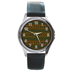 Boho Rustic Green Round Metal Watch by SpinnyChairDesigns
