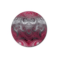 Black Pink Spirals And Swirls Rubber Round Coaster (4 Pack)  by SpinnyChairDesigns