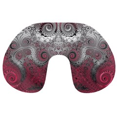 Black Pink Spirals And Swirls Travel Neck Pillow by SpinnyChairDesigns