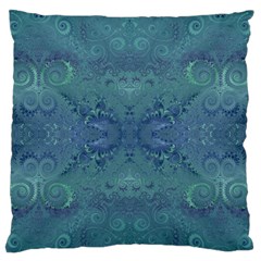 Teal Spirals And Swirls Large Flano Cushion Case (two Sides) by SpinnyChairDesigns