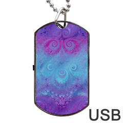 Purple Blue Swirls And Spirals Dog Tag Usb Flash (two Sides) by SpinnyChairDesigns