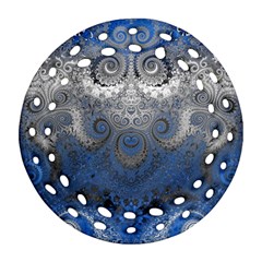 Blue Swirls And Spirals Round Filigree Ornament (two Sides) by SpinnyChairDesigns