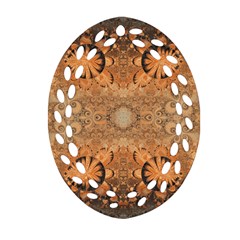 Rustic Orange Swirls Oval Filigree Ornament (two Sides) by SpinnyChairDesigns