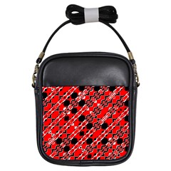 Abstract Red Black Checkered Girls Sling Bag by SpinnyChairDesigns