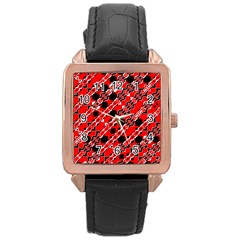 Abstract Red Black Checkered Rose Gold Leather Watch  by SpinnyChairDesigns