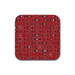 Abstract Red Black Checkered Rubber Coaster (square)  by SpinnyChairDesigns