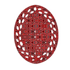 Abstract Red Black Checkered Oval Filigree Ornament (two Sides) by SpinnyChairDesigns