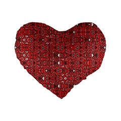 Abstract Red Black Checkered Standard 16  Premium Flano Heart Shape Cushions by SpinnyChairDesigns