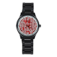 Red Black Checkered Stainless Steel Round Watch by SpinnyChairDesigns