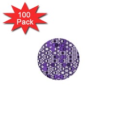 Purple Black Checkered 1  Mini Buttons (100 Pack)  by SpinnyChairDesigns