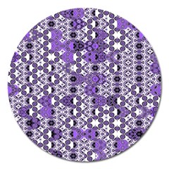 Purple Black Checkered Magnet 5  (round) by SpinnyChairDesigns