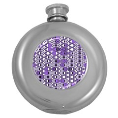 Purple Black Checkered Round Hip Flask (5 Oz) by SpinnyChairDesigns