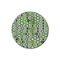 Black Lime Green Checkered Rubber Round Coaster (4 Pack)  by SpinnyChairDesigns