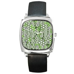 Black Lime Green Checkered Square Metal Watch by SpinnyChairDesigns