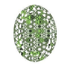 Black Lime Green Checkered Oval Filigree Ornament (two Sides) by SpinnyChairDesigns