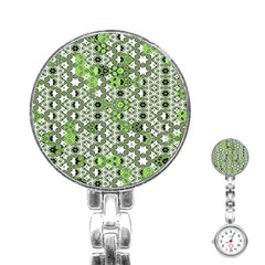 Black Lime Green Checkered Stainless Steel Nurses Watch by SpinnyChairDesigns