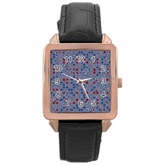 Abstract Checkered Pattern Rose Gold Leather Watch  by SpinnyChairDesigns