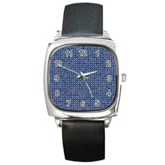 Artsy Blue Checkered Square Metal Watch by SpinnyChairDesigns