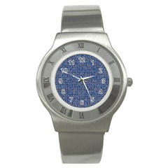 Artsy Blue Checkered Stainless Steel Watch by SpinnyChairDesigns