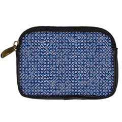 Artsy Blue Checkered Digital Camera Leather Case by SpinnyChairDesigns