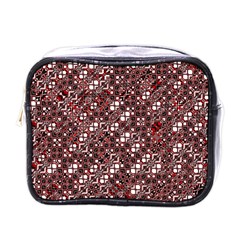 Abstract Red Black Checkered Mini Toiletries Bag (one Side) by SpinnyChairDesigns