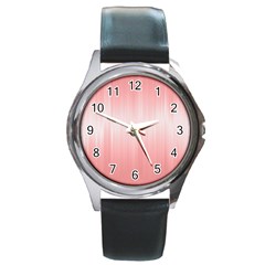 Fresh Pink Ombre Round Metal Watch by SpinnyChairDesigns