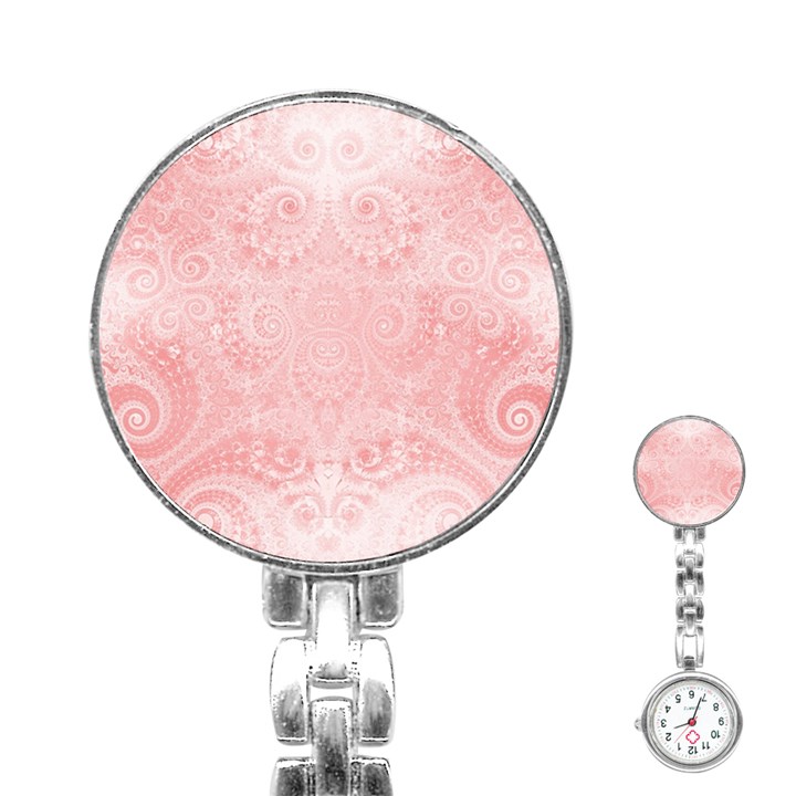 Pretty Pink Spirals Stainless Steel Nurses Watch