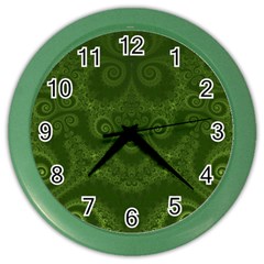 Forest Green Spirals Color Wall Clock by SpinnyChairDesigns
