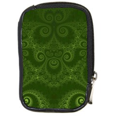 Forest Green Spirals Compact Camera Leather Case by SpinnyChairDesigns