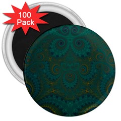 Teal Green Spirals 3  Magnets (100 Pack) by SpinnyChairDesigns