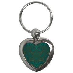 Teal Green Spirals Key Chain (heart) by SpinnyChairDesigns