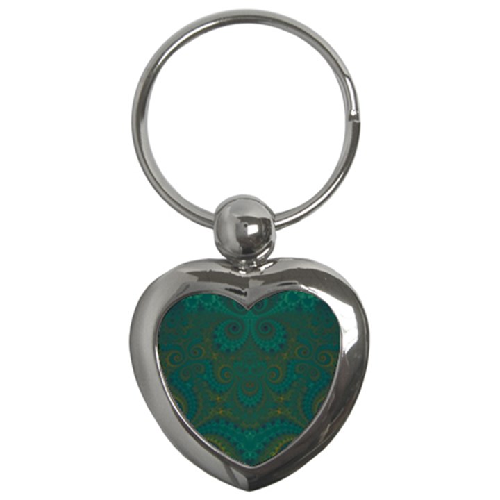 Teal Green Spirals Key Chain (Heart)