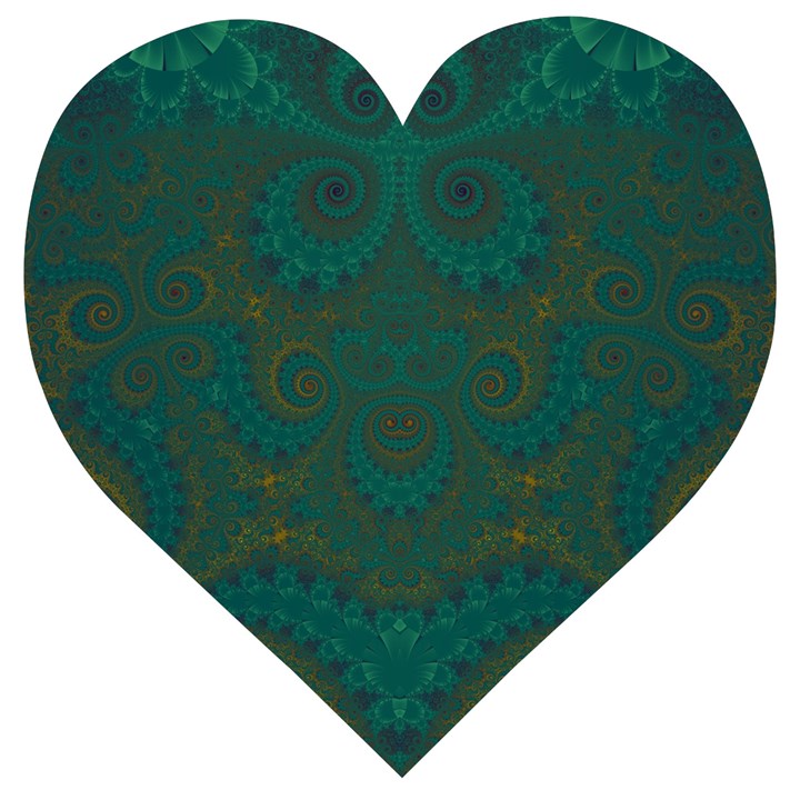 Teal Green Spirals Wooden Puzzle Heart