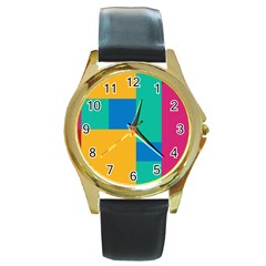 Squares  Round Gold Metal Watch