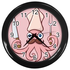 Squid Chef Cartoon Wall Clock (black)