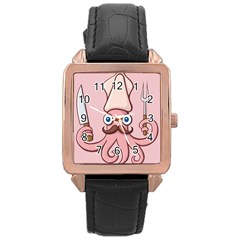 Squid Chef Cartoon Rose Gold Leather Watch  by sifis