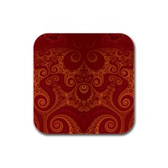 Red And Gold Spirals Rubber Square Coaster (4 Pack)  by SpinnyChairDesigns